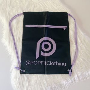 NWOT POP FIT Black Purple Drawstring Zipper Gym Bag Tote